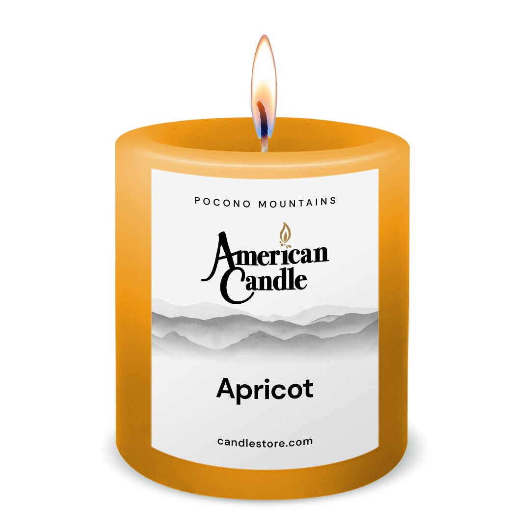 American Candle Apricot 3x3 Scented Pillar Candle with Flame - Made in the USA