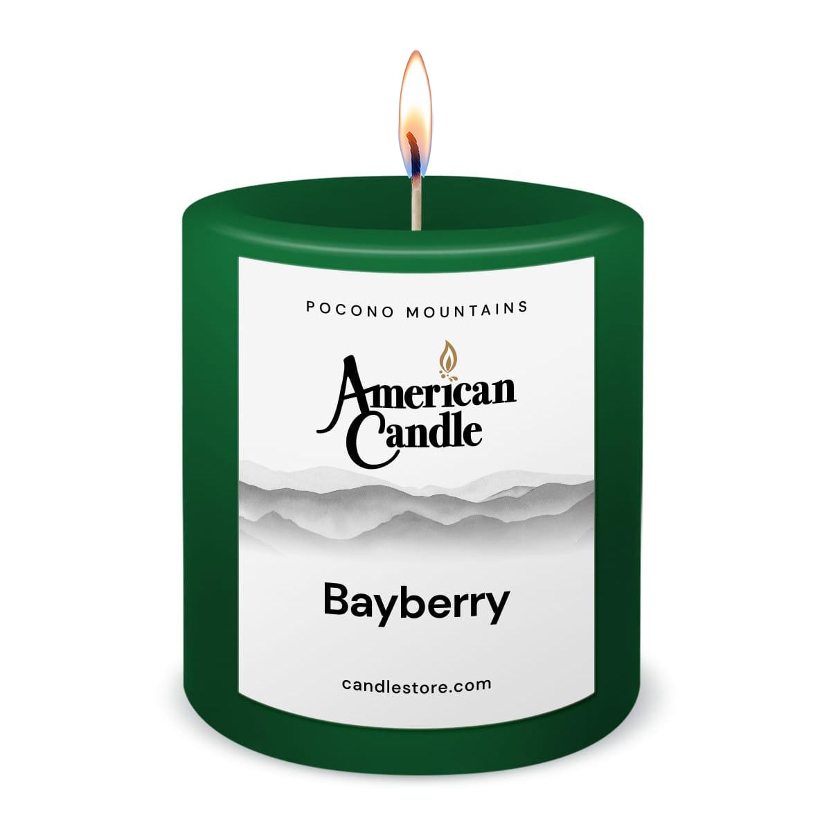 American Candle Bayberry 3x3 Scented Pillar Candle with Flame - Made in the USA