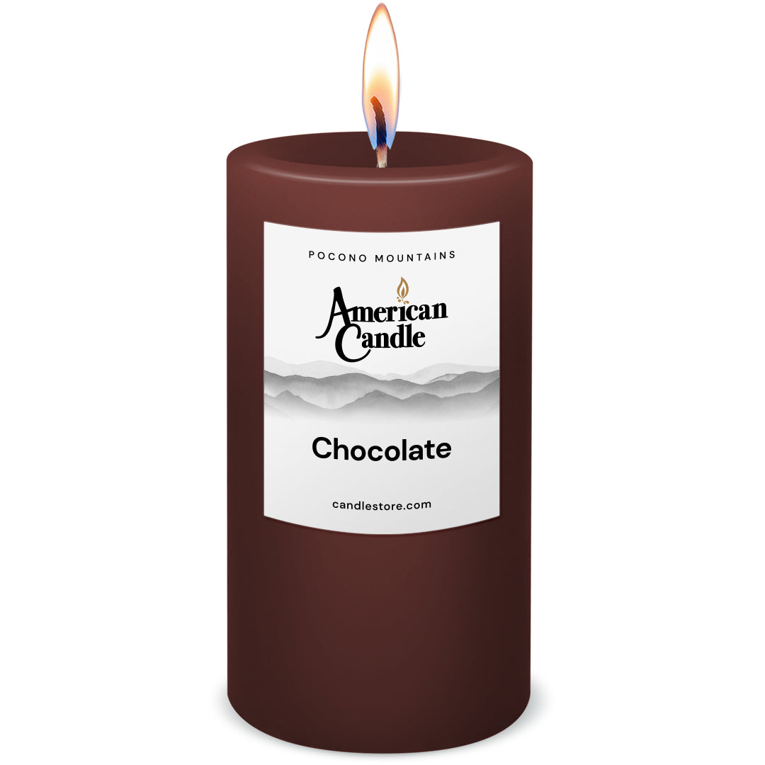 American Candle Chocolate Scented 3x6 Pillar Candle with Flame - Made in the USA