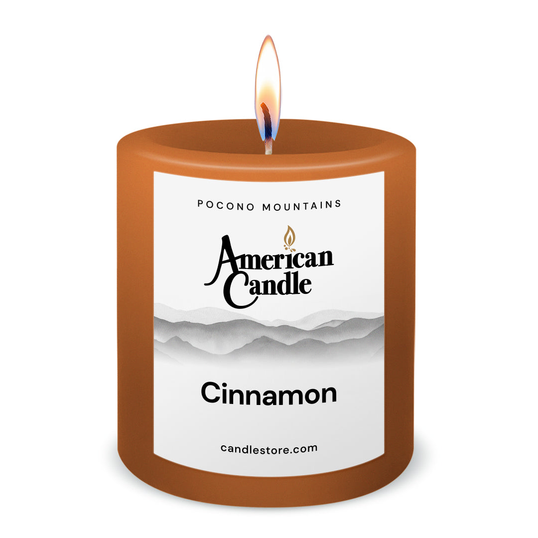 American Candle Cinnamon 3x3 Scented Pillar Candle with Flame - Made in the USA