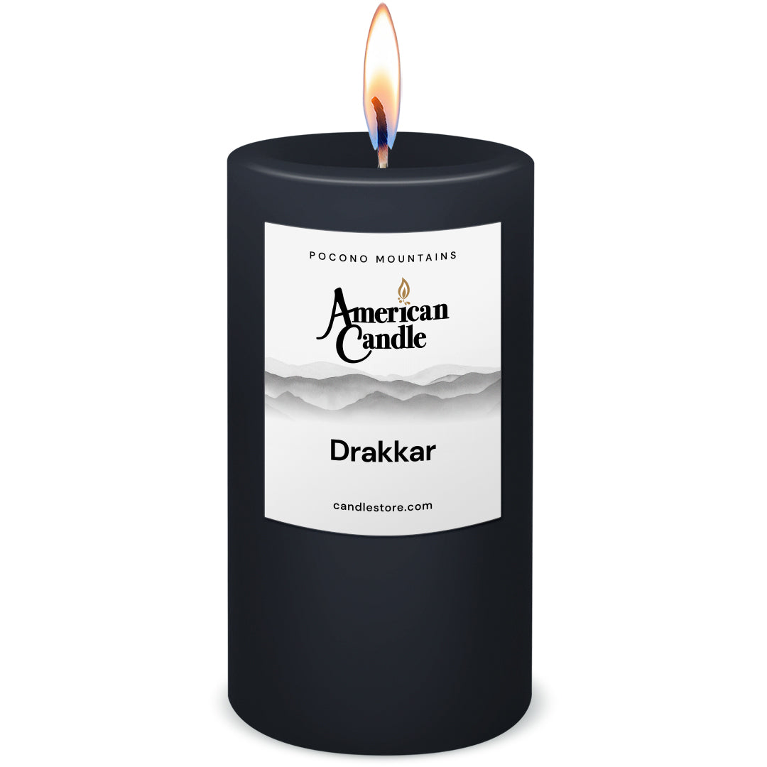 American Candle Drakkar Scented 3x6 Pillar Candle with Flame - Made in the USA
