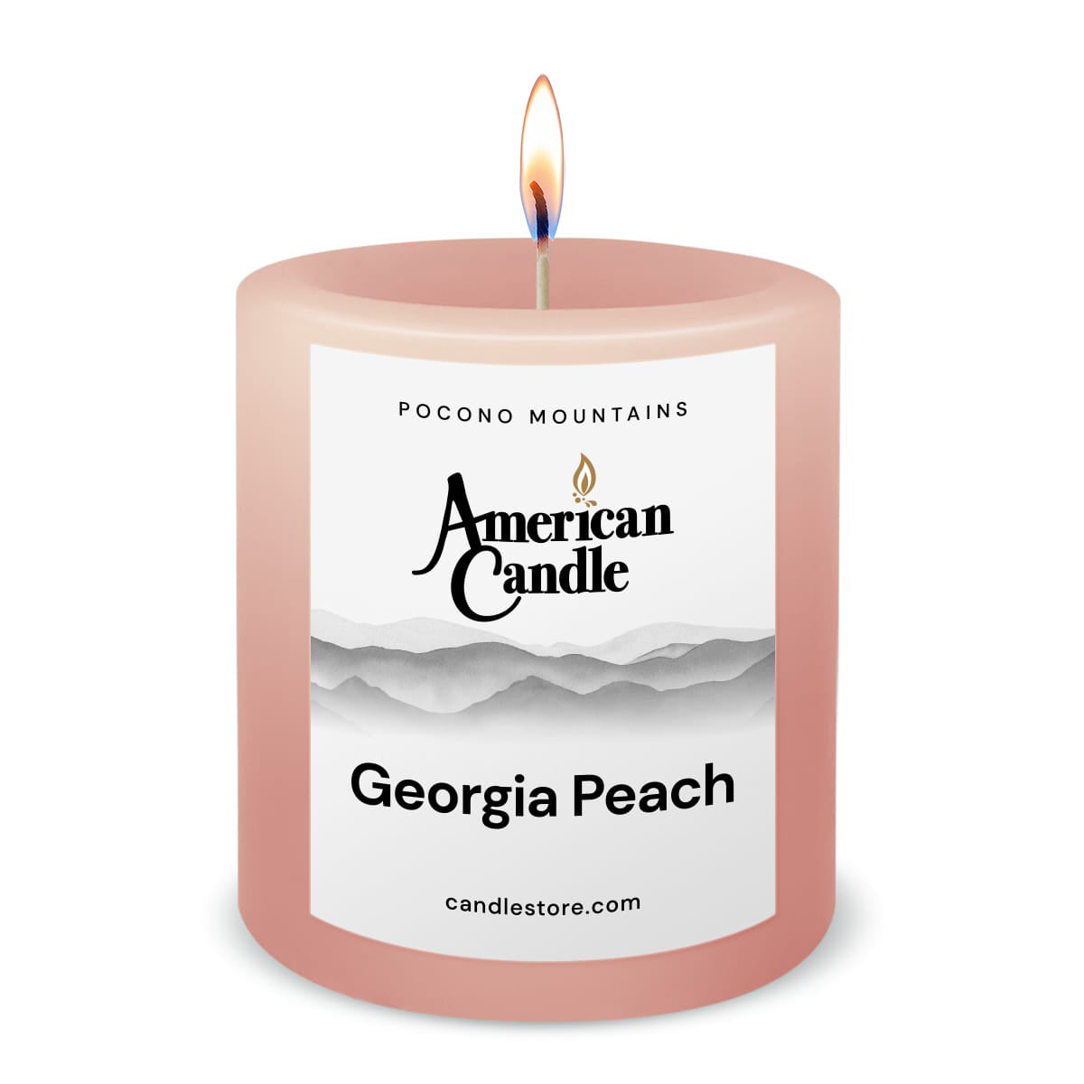 American Candle Georgia Peach 3x3 Scented Pillar Candle with Flame - Made in the USA