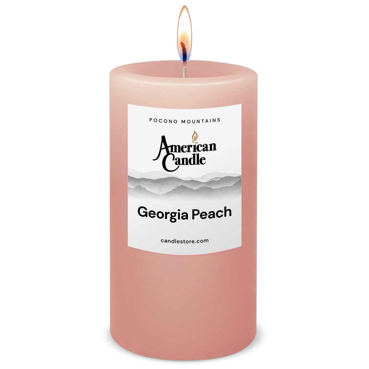 American Candle Georgia Peach 3x6 Scented Pillar Candle with Flame - Made in the USA