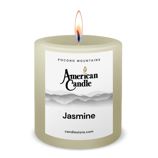 American Candle Jasmine 3x3 Scented Pillar Candle with Flame - Made in the USA
