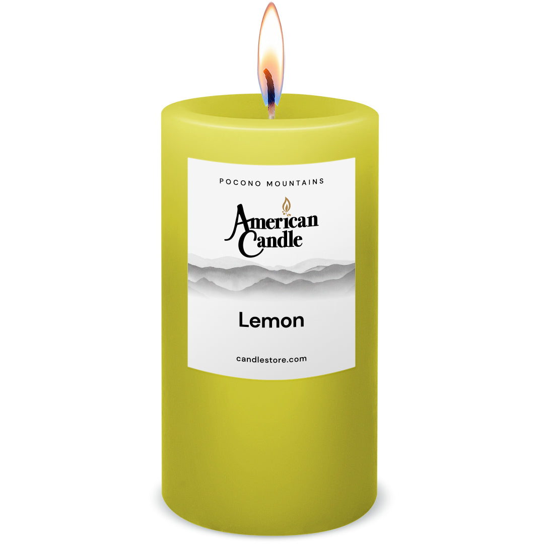 American Candle Lemon Scented 3x6 Pillar Candle with Flame - Made in the USA