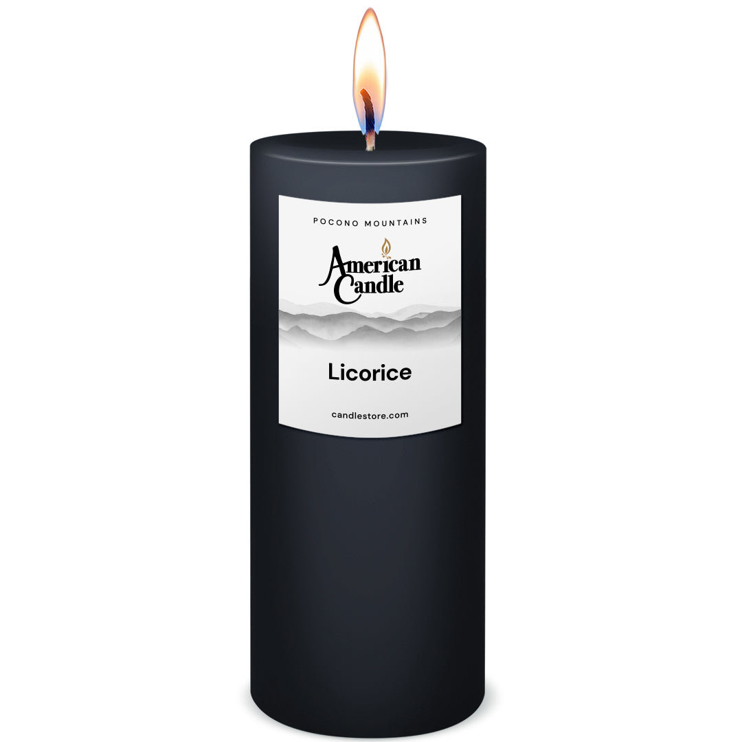 American Candle Licorice 3x9 Scented Pillar Candle with Flame - Made in the USA