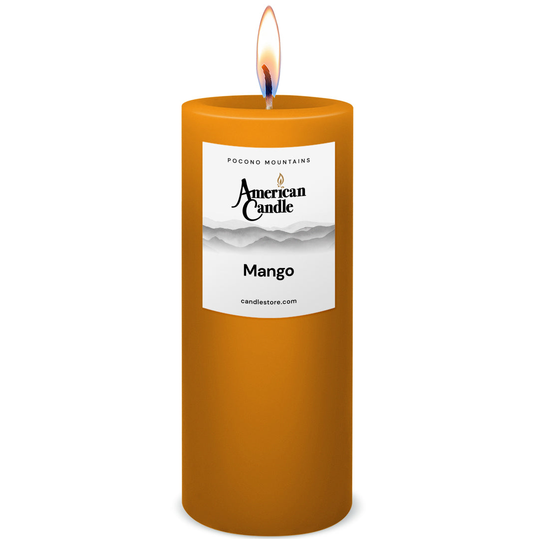 American Candle Mango 3x9 Scented Pillar Candle with Flame - Made in the USA