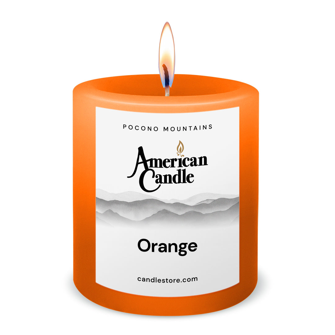 American Candle Orange 3x3 Scented Pillar Candle with Flame - Made in the USA