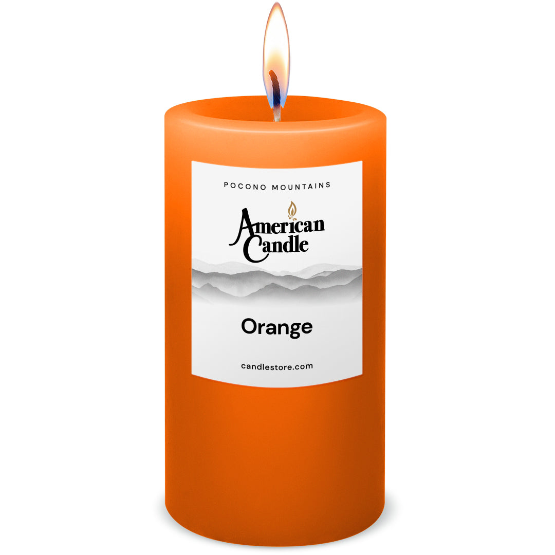 American Candle Orange Scented 3x6 Pillar Candle with Flame - Made in the USA