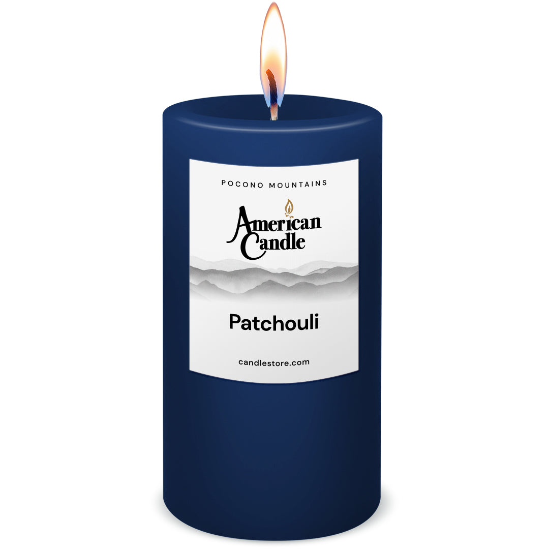 American Candle Patchouli Scented 3x6 Pillar Candle with Flame - Made in the USA