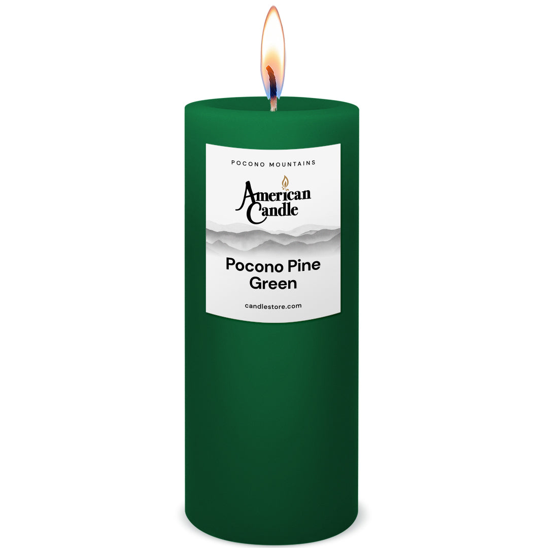 American Candle Pocono Pine Green 3x9 Scented Pillar Candle with Flame - Made in the USA