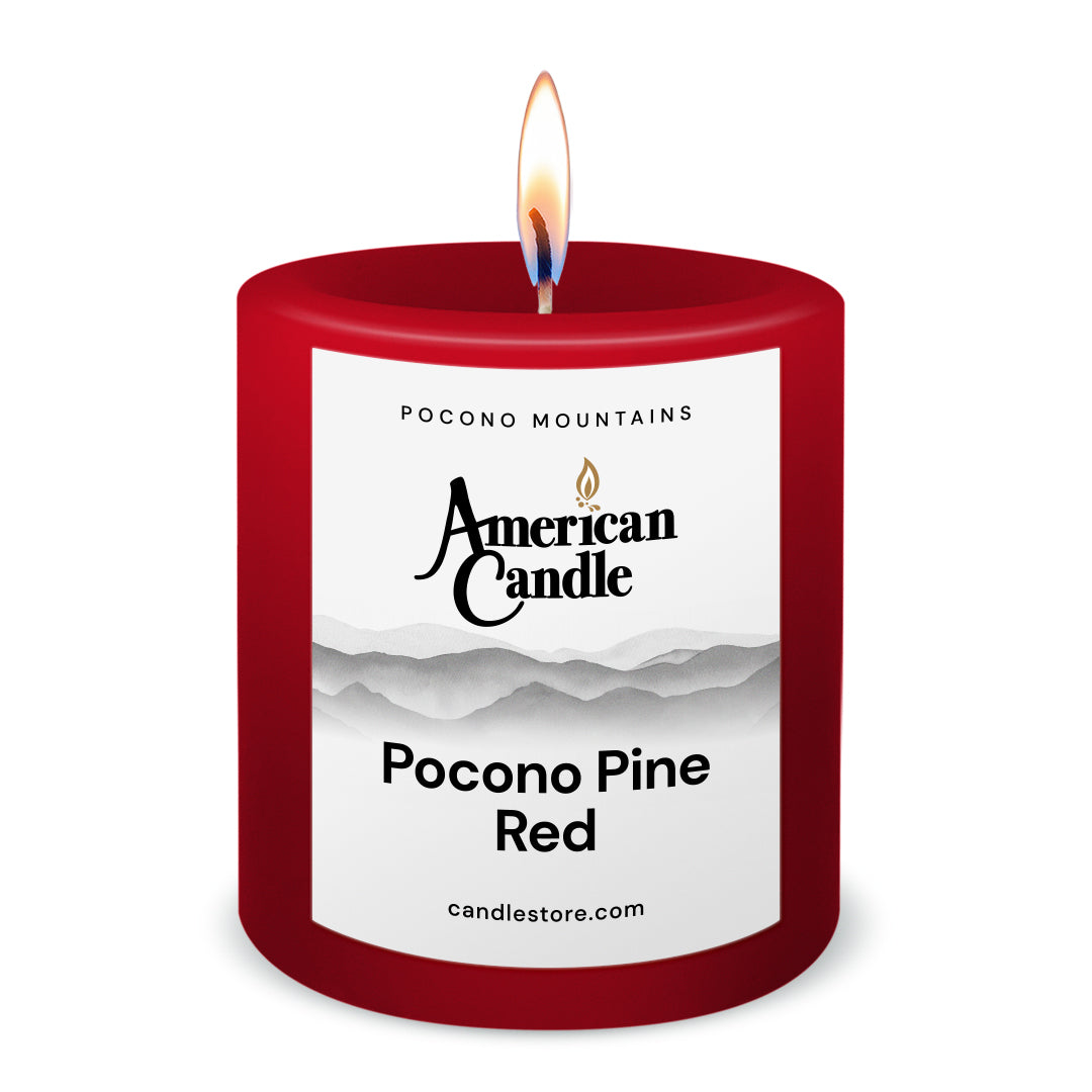American Candle Pocono Pine Red 3x3 Pillar Scented Candle with Flame - Made in the USA