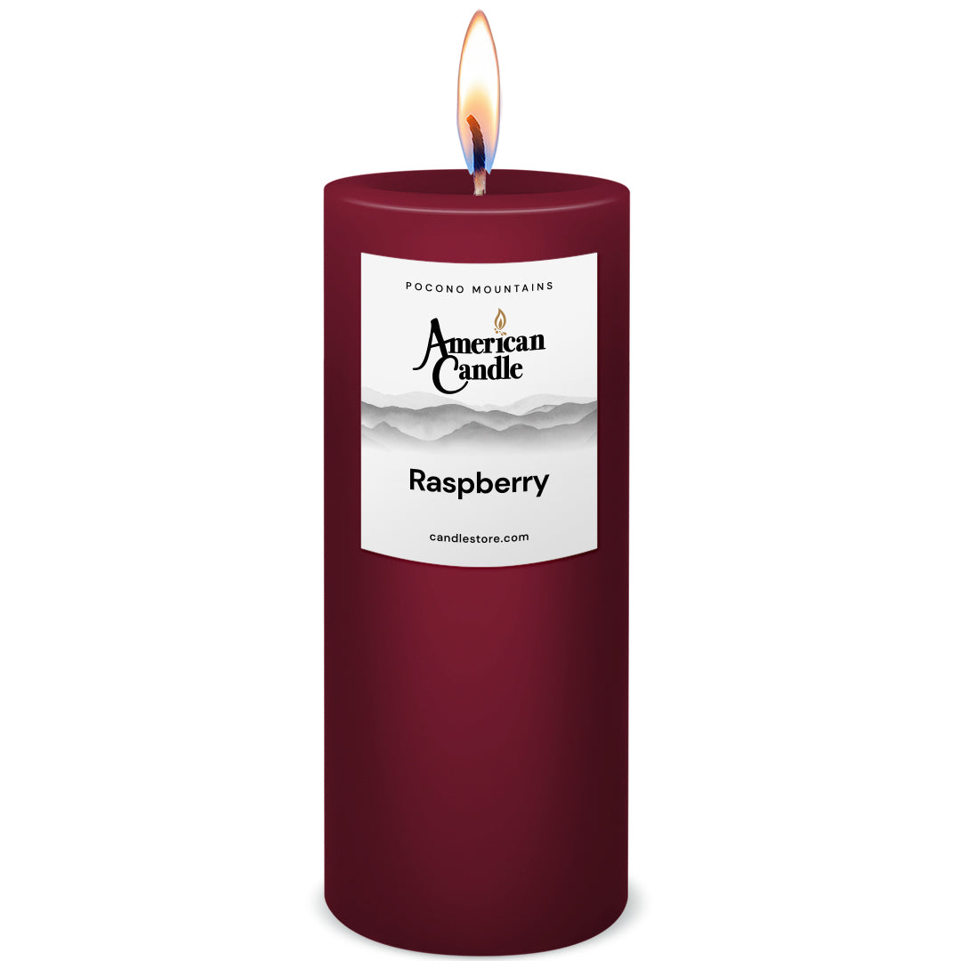 American Candle Raspberry 3x9 Scented Pillar Candle with Flame - Made in the USA