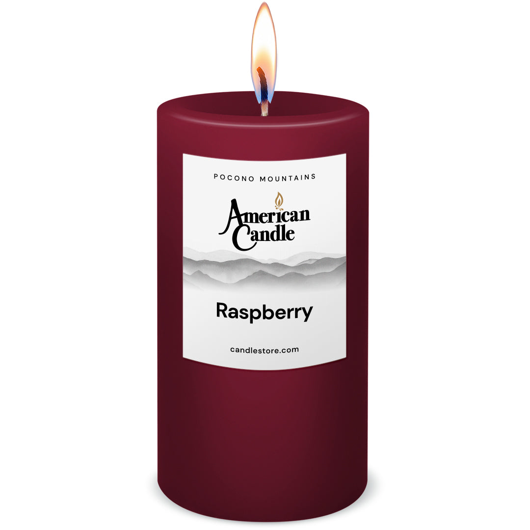 American Candle Raspberry Scented 3x6 Pillar Candle with Flame - Made in the USA
