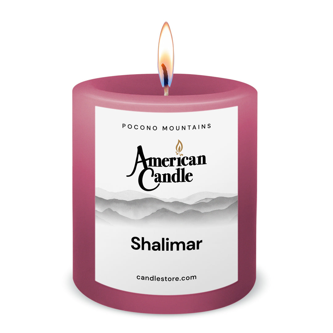 American Candle Shalimar 3x3 Scented Pillar Candle with Flame - Made in the USA