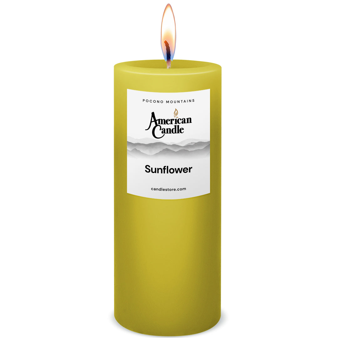 American Candle Sunflower 3x9 Scented Pillar Candle with Flame - Made in the USA