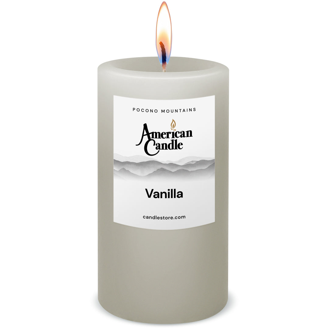 American Candle Vanilla Scented 3x6 Pillar Candle with Flame - Made in the USA