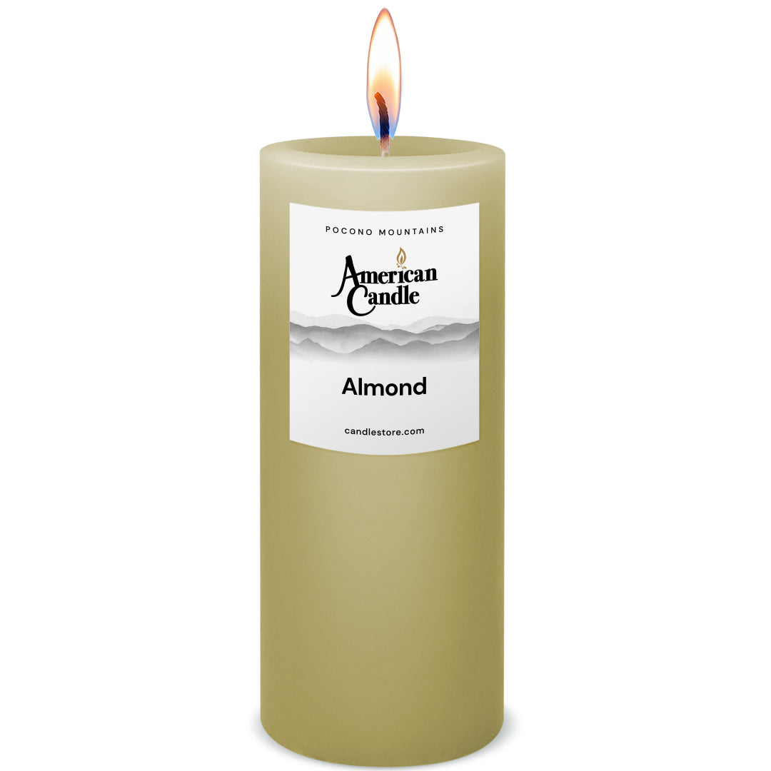 American Candle Almond 3x9 Scented Pillar Candle with Flame - Made in the USA