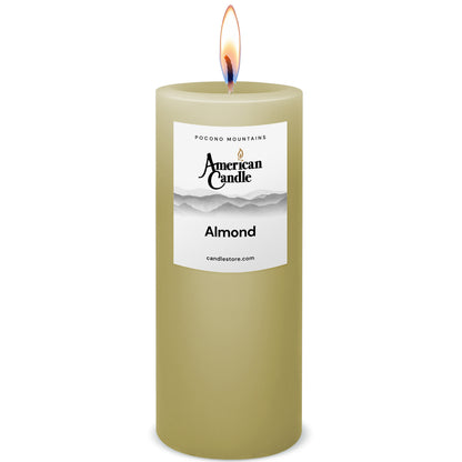 American Candle Almond 3x9 Scented Pillar Candle with Flame - Made in the USA