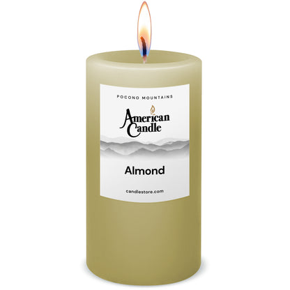 American Candle Almond Scented 3x6 Pillar Candle with Flame - Made in the USA
