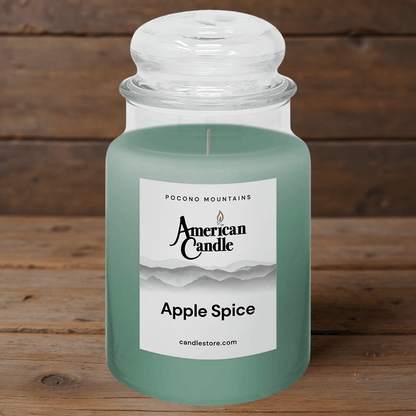 American Candle Apple Spice Scented Jar Candle on a wooden table