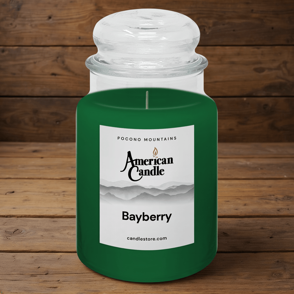 American Candle Bayberry Scented Jar Candle on a Wooden Table