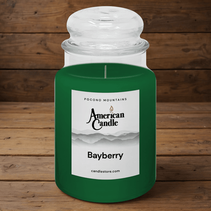 American Candle Bayberry Scented Jar Candle on a Wooden Table