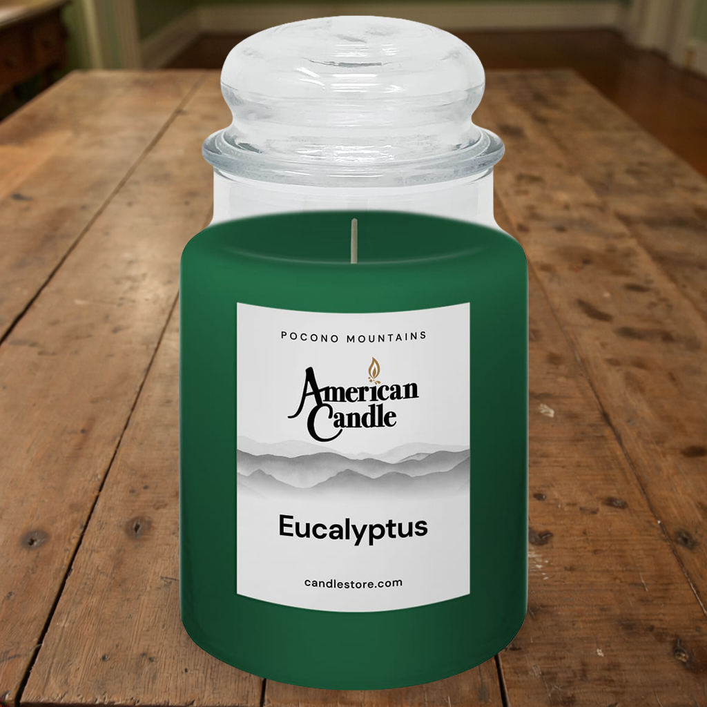 American Candle Eucalyptus Scented Jar Candle on Wood Table