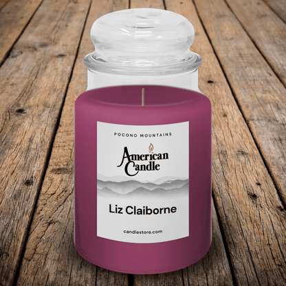 American Candle Liz Claiborne Scented Jar Candle on Wooded Table