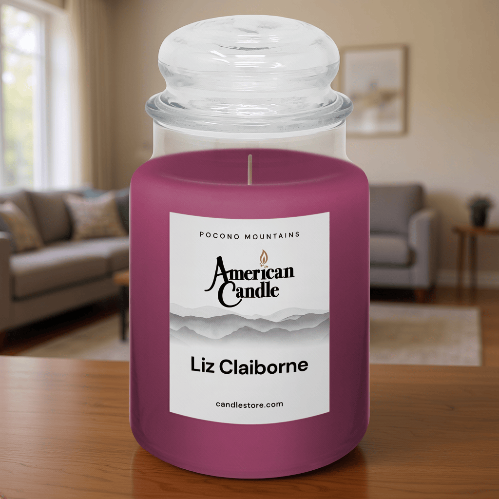 American Candle Liz Claiborne Scented Jar Candle on a Living Room Table