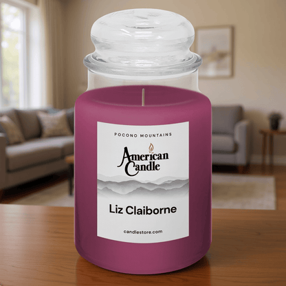 American Candle Liz Claiborne Scented Jar Candle on a Living Room Table