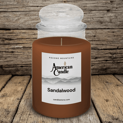 American Candle Sandalwood Jar Scented Candle on Wooden Table