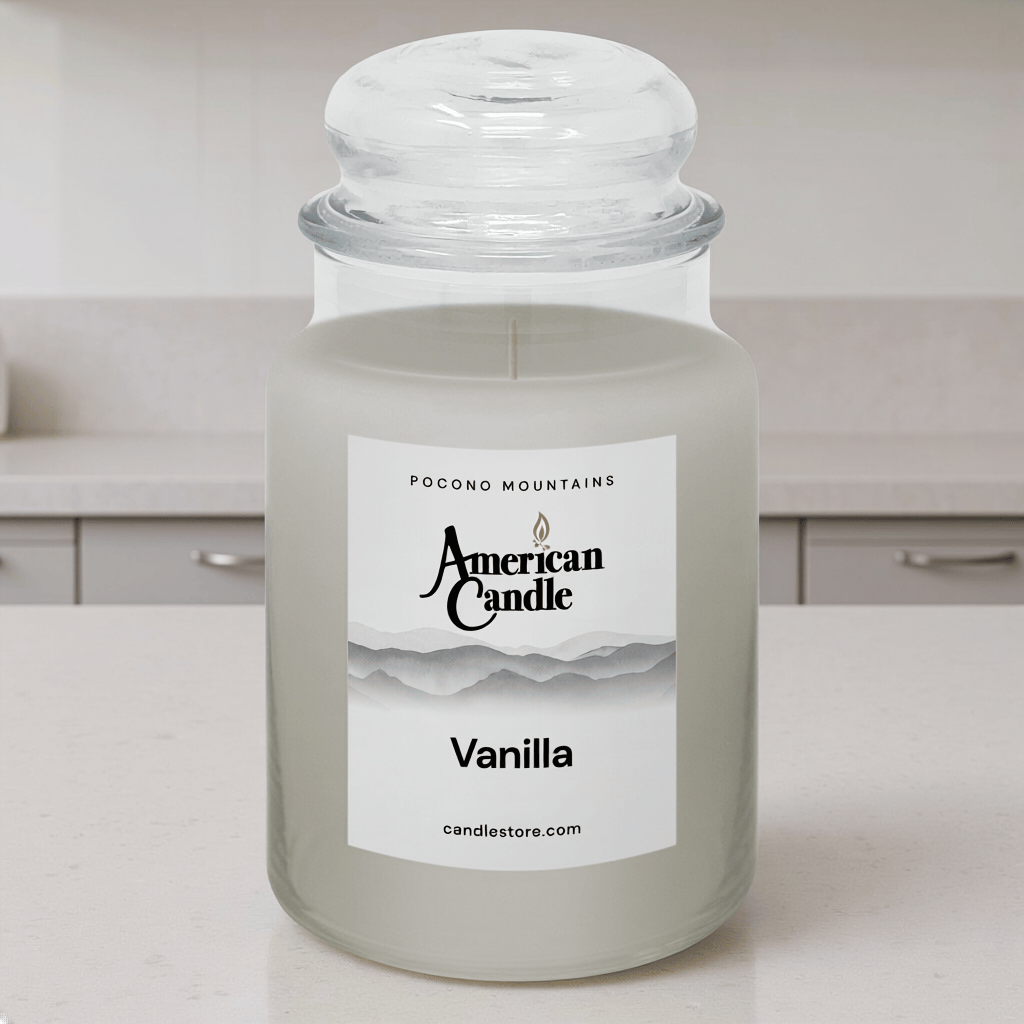 American Candle Vanilla Scented Jar Candle on a Kitchen Counter Table