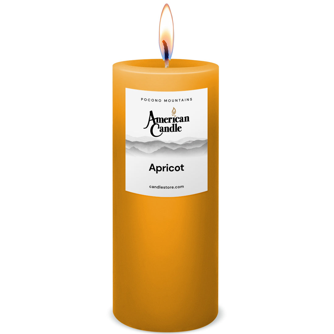 American Candle Apricot 3x9 Scented Pillar Candle with Flame - Made in the USA