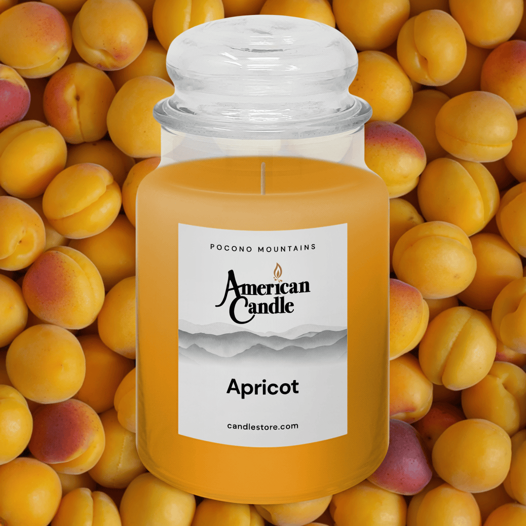 American Candle Apricot Jar Scented Candle surrounded by apricots