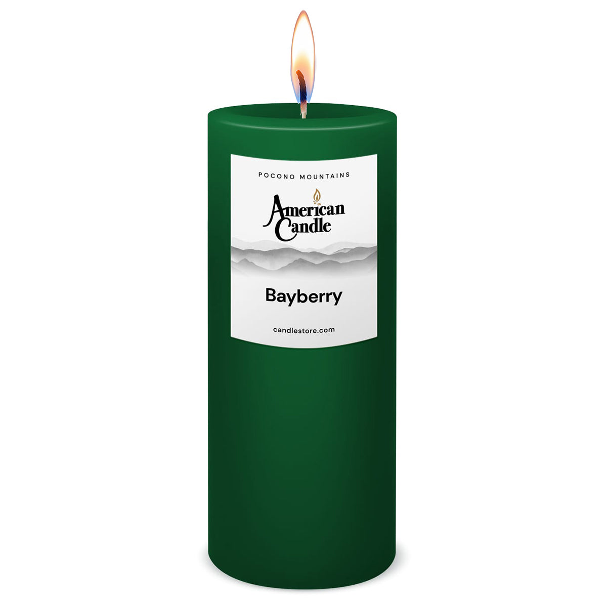 American Candle Bayberry 3x9 Scented Pillar Candle with Flame - Made in the USA