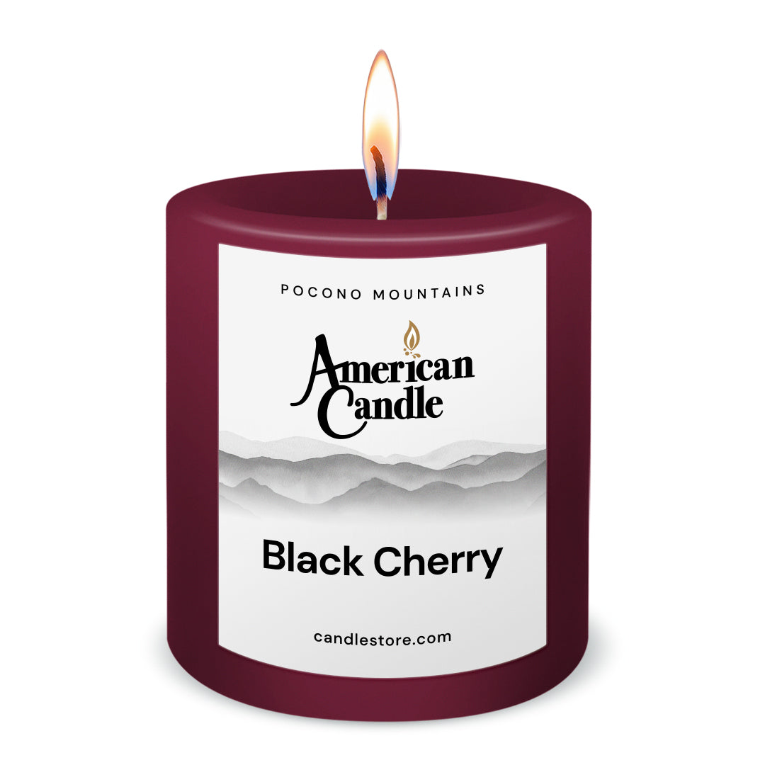 American Candle Black Cherry 3x3 Scented Pillar Candle with Flame - Made in the USA