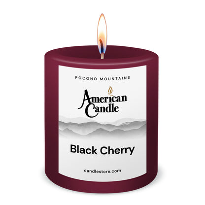 American Candle Black Cherry 3x3 Scented Pillar Candle with Flame - Made in the USA