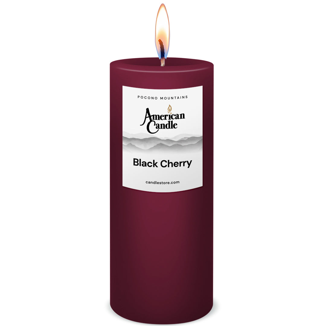 American Candle Black Cherry 3x9 Scented Pillar Candle with Flame - Made in the USA
