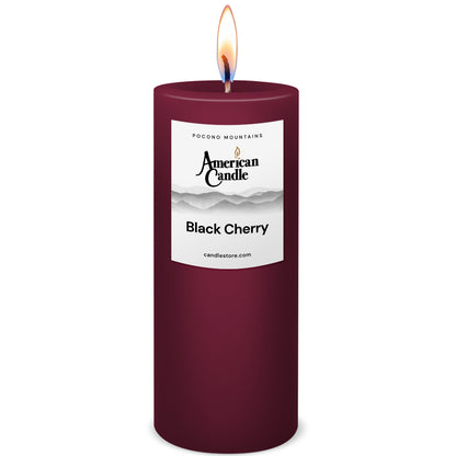 American Candle Black Cherry 3x9 Scented Pillar Candle with Flame - Made in the USA