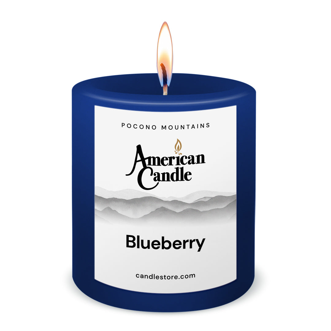 American Candle Blueberry 3x3 Scented Pillar Candle with Flame - Made in the USA