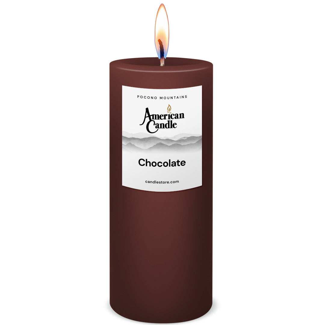 American Candle Chocolate 3x9 Scented Pillar Candle with Flame - Made in the USA