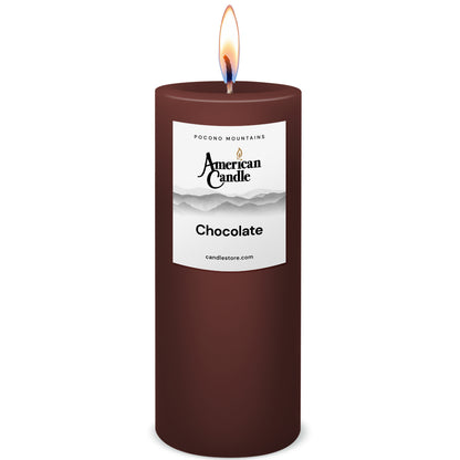 American Candle Chocolate 3x9 Scented Pillar Candle with Flame - Made in the USA
