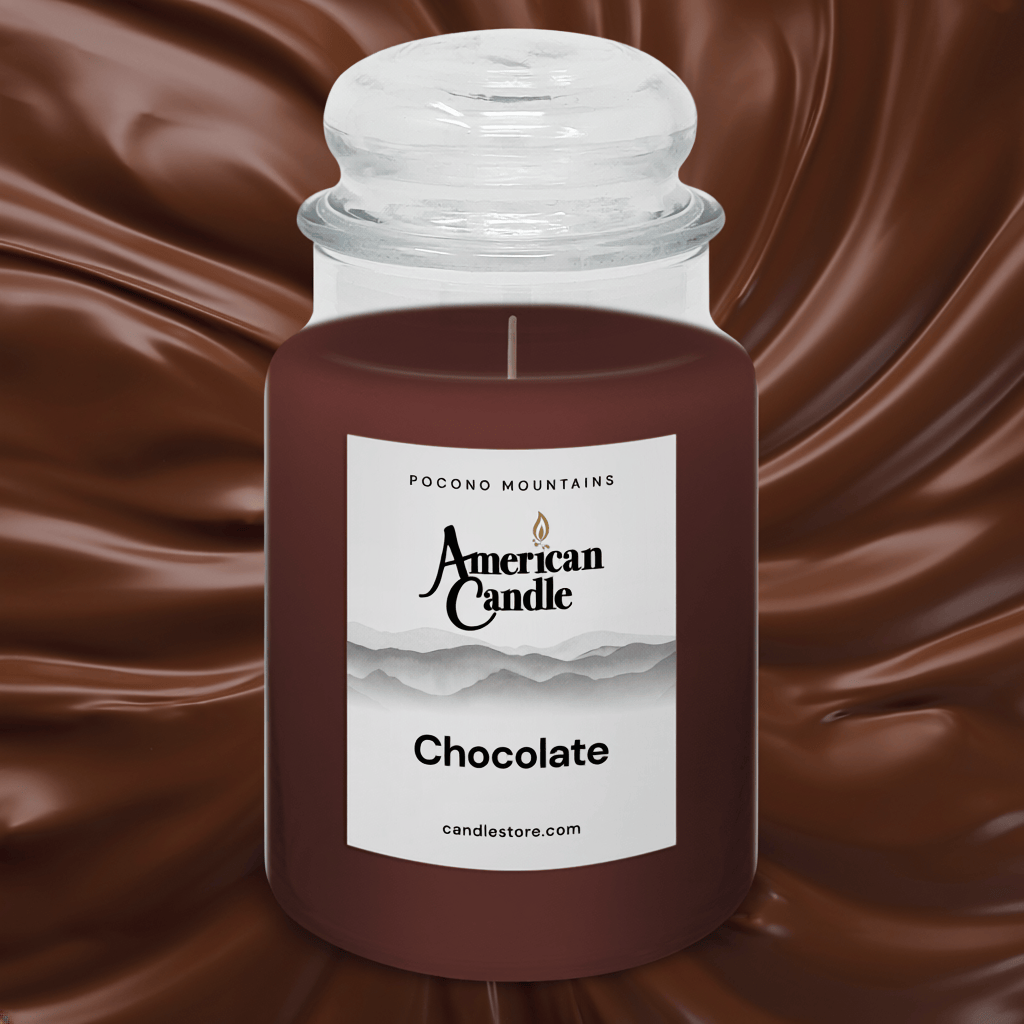 American Candle Chocolate scented jar candle on a chocolate background