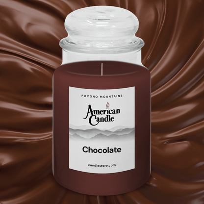 American Candle Chocolate scented jar candle on a chocolate background