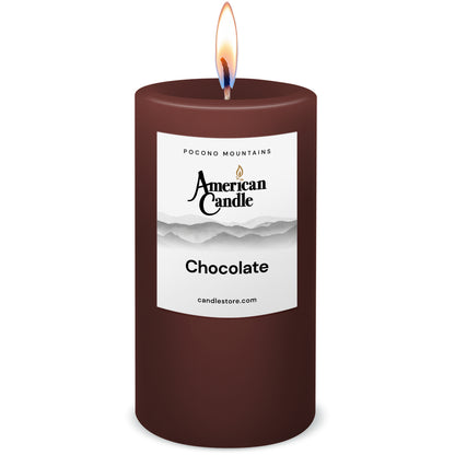 American Candle Chocolate Scented 3x6 Pillar Candle with Flame - Made in the USA