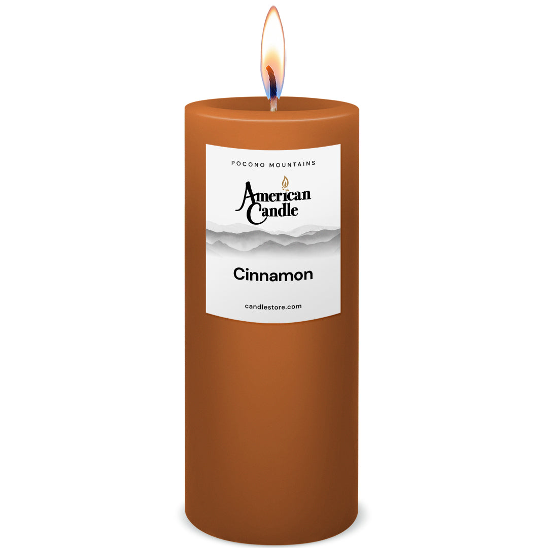 American Candle Cinnamon 3x9 Scented Pillar Candle with Flame - Made in the USA