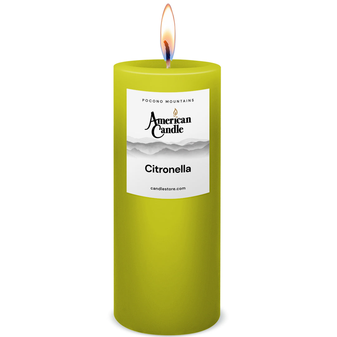 American Candle Citronella 3x9 Scented Pillar Candle with Flame - Made in the USA