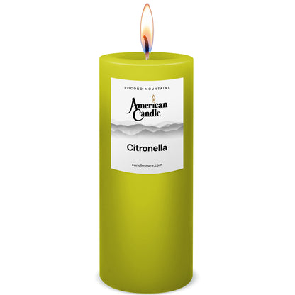 American Candle Citronella 3x9 Scented Pillar Candle with Flame - Made in the USA