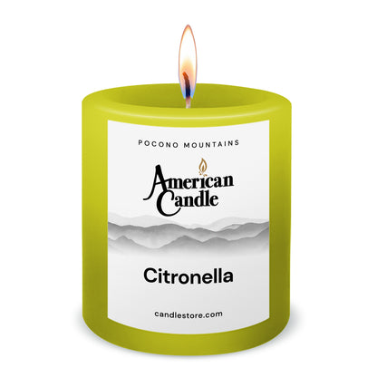 American Candle Citronella 3x3 Scented Pillar Candle with Flame - Made in the USA